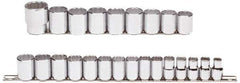 Proto - 24 Piece 1/2" Drive Chrome Finish Socket Set - 12 Points, 10mm to 36mm Range, Metric Measurement Standard - USA Tool & Supply