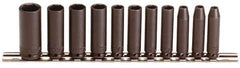Proto - 11 Piece 1/4" Drive Black Finish Deep Well Impact Socket Set - 6 Points, 3/16" to 5/8" Range, Inch Measurement Standard - USA Tool & Supply