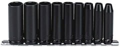 Proto - 9 Piece 3/8" Drive Black Finish Deep Well Impact Socket Set - 6 Points, 1/4" to 3/4" Range, Inch Measurement Standard - USA Tool & Supply