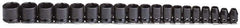 Proto - 19 Piece 3/8" Drive Black Finish Impact Socket Set - 6 Points, 6mm to 24mm Range, Metric Measurement Standard - USA Tool & Supply