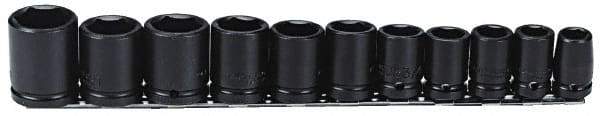 Proto - 11 Piece 1/2" Drive Black Finish Impact Socket Set - 6 Points, 1/2" to 1-1/8" Range, Inch Measurement Standard - USA Tool & Supply