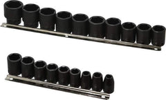 Proto - 19 Piece 1/2" Drive Black Finish Impact Socket Set - 6 Points, 3/8" to 1-1/2" Range, Inch Measurement Standard - USA Tool & Supply
