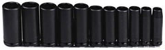 Proto - 11 Piece 1/2" Drive Black Finish Deep Well Impact Socket Set - 6 Points, 1/2" to 1-1/8" Range, Inch Measurement Standard - USA Tool & Supply