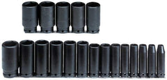 Proto - 19 Piece 1/2" Drive Black Finish Deep Well Impact Socket Set - 6 Points, 3/8" to 1-1/2" Range, Inch Measurement Standard - USA Tool & Supply