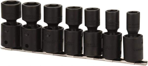 Proto - 7 Piece 1/2" Drive Black Finish Impact Socket Set - 6 Points, 7/16" to 13/16" Range, Inch Measurement Standard - USA Tool & Supply