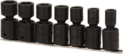Proto - 7 Piece 1/2" Drive Black Finish Impact Socket Set - 6 Points, 7/16" to 13/16" Range, Inch Measurement Standard - USA Tool & Supply