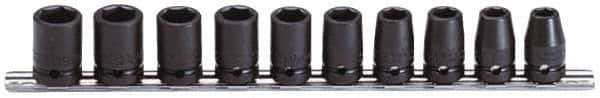 Proto - 10 Piece 1/2" Drive Impact Socket Set - 6 Points, 10 to 19mm, Metric Measurement Standard - USA Tool & Supply