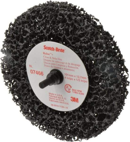 3M - 4" Very Coarse Grade Silicon Carbide Deburring Disc - 1/2" Center Hole, Quick Change Connection, Black, 8,000 Max RPM - USA Tool & Supply