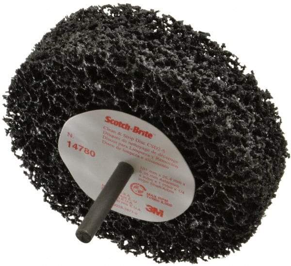 3M - 4" Very Coarse Grade Silicon Carbide Deburring Disc - 1/4" Shank Diam, 1" Center Hole, Shank Connection, Black, 8,000 Max RPM - USA Tool & Supply