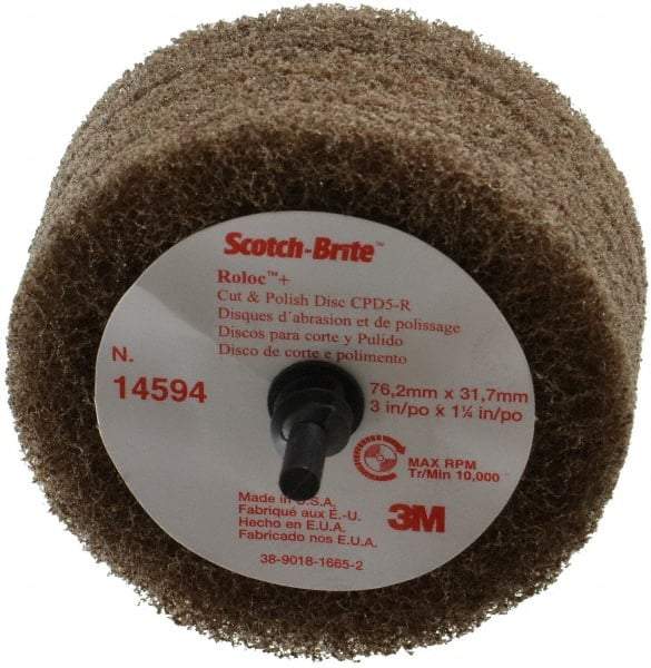 3M - 3" Medium Grade Aluminum Oxide Deburring Disc - 1/4" Shank Diam, Shank Connection, Tan, 8,500 Max RPM - USA Tool & Supply