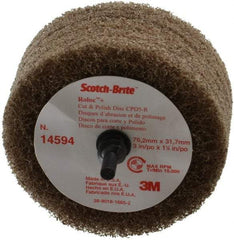 3M - 3" Medium Grade Aluminum Oxide Deburring Disc - 1/4" Shank Diam, Shank Connection, Tan, 8,500 Max RPM - USA Tool & Supply