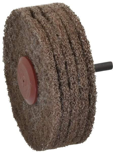 3M - 4" Medium Grade Aluminum Oxide Deburring Disc - 1/4" Shank Diam, Shank Connection, Tan, 8,000 Max RPM - USA Tool & Supply