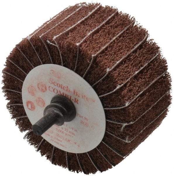 3M - 2-1/2" Diam x 1-1/4" Face Width, Very Fine Aluminum Oxide Nonwoven & Coated Mounted Flap Wheel - Roloc Mount, 180 Grit, X Weighted Backing, 7,000 Max RPM - USA Tool & Supply