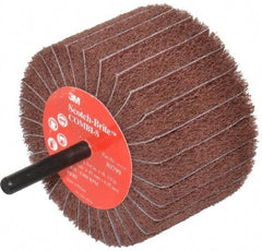3M - 3" Diam x 1-3/4" Face Width, Very Fine Aluminum Oxide Coated Mounted Flap Wheel - 1/4" Shank Mount, 180 Grit, X Weighted Backing, 7,500 Max RPM - USA Tool & Supply