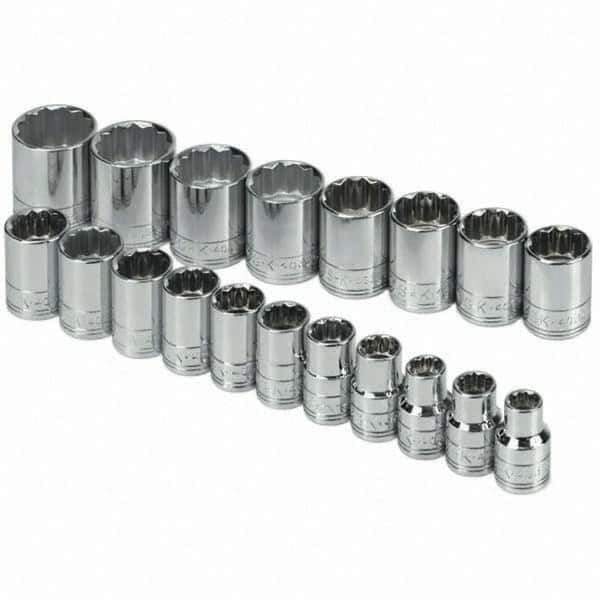 SK - 1/2" Drive Standard Socket Set - 10 to 28mm, Metric Measurement Standard - USA Tool & Supply