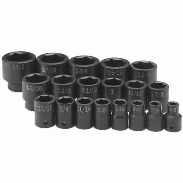 SK - 1/2" Drive Standard Impact Socket Set - 3/8 to 1-1/2", Inch Measurement Standard - USA Tool & Supply