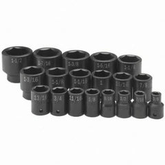 SK - 1/2" Drive Standard Impact Socket Set - 3/8 to 1-1/2", Inch Measurement Standard - USA Tool & Supply