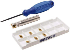 Seco - 3/8" Cut Diam, 0.197" Max Depth of Cut, 3/8" Shank Diam, 2.165" OAL, Indexable Square Shoulder End Mill - XO.X 0602 Inserts, Cylindrical Shank, 90° Lead Angle, Through Coolant, Series Nano Turbo - USA Tool & Supply