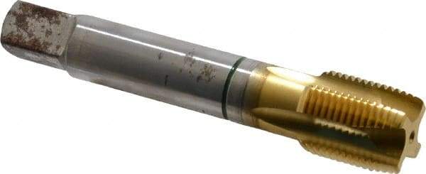 Guhring - 7/8-14 UNF, 4 Flute, TiN Finish, Cobalt Spiral Point Tap - Plug Chamfer, Right Hand Thread, 4-11/16" OAL, 0.697" Shank Diam, 2B Class of Fit, Series 3917 - Exact Industrial Supply