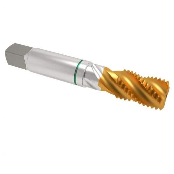 Guhring - 3/4-10 UNC 4 Flute 2B Modified Bottoming Spiral Flute Tap - Cobalt, TiN Finish, 4-1/4" OAL, Right Hand Flute, Right Hand Thread, Series 3922 - USA Tool & Supply