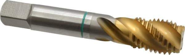 Guhring - 7/8-9 UNC 4 Flute 2B Modified Bottoming Spiral Flute Tap - Cobalt, TiN Finish, 4-11/16" OAL, Right Hand Flute, Right Hand Thread, Series 3922 - USA Tool & Supply