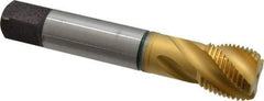 Guhring - 1-12 UNF 4 Flute 2B Modified Bottoming Spiral Flute Tap - Cobalt, TiN Finish, 5-1/8" OAL, Right Hand Flute, Right Hand Thread, Series 3923 - USA Tool & Supply
