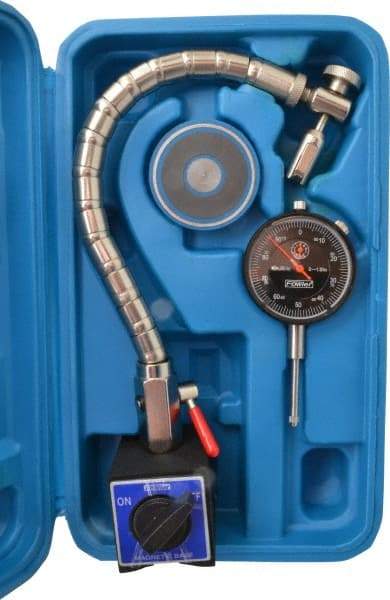 Fowler - 0.001" Graduation, 0-100 Dial Reading, Dial Indicator & Base Kit - 2-1/2" Base Length x 2" Base Width x 2-3/16" Base Height, 2-1/4" Dial Diam - USA Tool & Supply