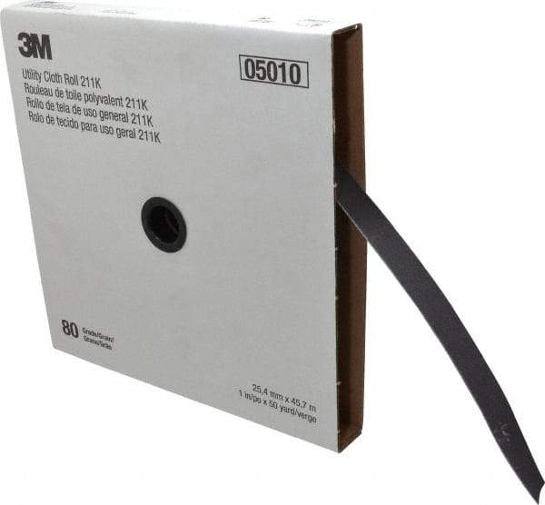 3M - 1" x 50 Yd 80 Grit Aluminum Oxide Cloth Roll - Medium Grade, J Weighted Backing - USA Tool & Supply