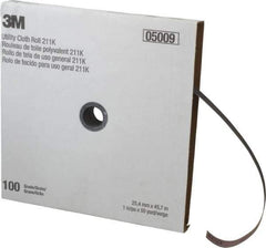 3M - 1" x 50 Yd 100 Grit Aluminum Oxide Cloth Roll - Fine Grade, J Weighted Backing - USA Tool & Supply