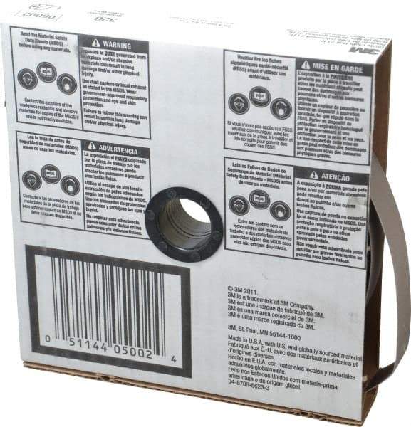 3M - 1" x 50 Yd 320 Grit Aluminum Oxide Cloth Roll - Extra Fine Grade, J Weighted Backing - USA Tool & Supply