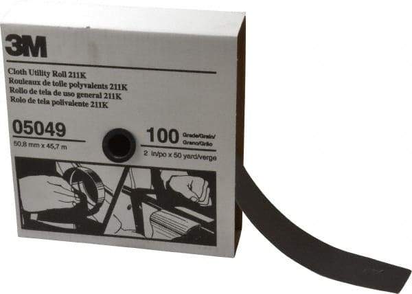 3M - 2" x 50 Yd 100 Grit Aluminum Oxide Cloth Roll - Fine Grade, J Weighted Backing - USA Tool & Supply