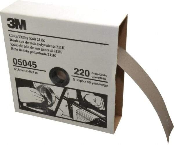 3M - 2" x 50 Yd 220 Grit Aluminum Oxide Cloth Roll - Very Fine Grade, J Weighted Backing - USA Tool & Supply