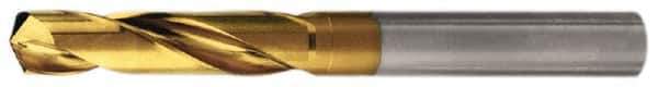 Walter-Titex - 0.4252" 140° Spiral Flute Solid Carbide Screw Machine Drill Bit - TiN Finish, Right Hand Cut, 1-27/32" Flute Length, 3-3/4" OAL, Standard Point, Straight Shank - USA Tool & Supply