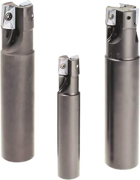 Tungaloy - 1/2" Cut Diam, 0.433" Max Depth of Cut, 5/8" Shank Diam, 3.35" OAL, Indexable Square Shoulder End Mill - ASMT 11T3.. Inserts, Weldon Shank, 90° Lead Angle - USA Tool & Supply