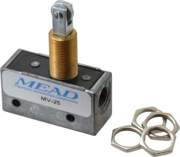 Mead - 0.11 CV Rate, 3 Way Pilot Air Valve - Roller Plunger Actuator - USA Tool & Supply