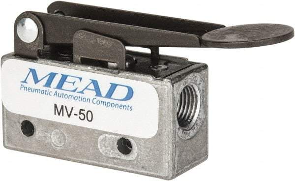 Mead - 0.11 CV Rate, 3 Way Pilot Air Valve - Fingertip Lever Actuator - USA Tool & Supply