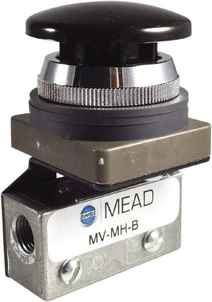 Mead - 0.11 CV Rate, 3 Way Pilot Air Valve - Mushroom Head Actuator - USA Tool & Supply