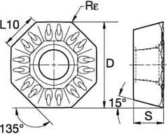 Kennametal - ODPT5352 GP Grade KC725M Carbide Milling Insert - TiN/TiCN/TiN Finish, 7/32" Thick, 5/8" Inscribed Circle, 0.79mm Corner Radius - USA Tool & Supply