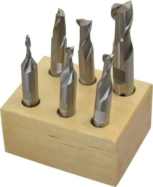 Interstate - 1/8 to 1/2", 2 Flute Square End Mill Set - Uncoated, High Speed Steel, Double End, 3/8, 1/2" Shank Diam, Centercutting - USA Tool & Supply