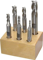 Interstate - 1/8 to 1/2", 4 Flute Square End Mill Set - Uncoated, High Speed Steel, Double End, 3/8, 1/2" Shank Diam, Centercutting - USA Tool & Supply