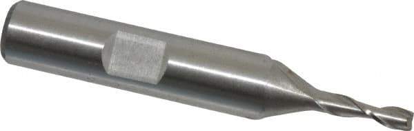 Interstate - 1/8", 3/8" LOC, 3/8" Shank Diam, 2-5/16" OAL, 2 Flute, High Speed Steel Square End Mill - Single End, Uncoated, Spiral Flute, 30° Helix, Centercutting, Right Hand Cut, Right Hand Flute - USA Tool & Supply