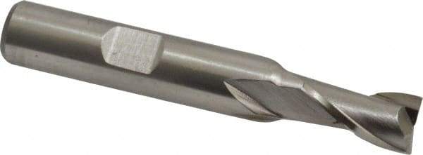 Interstate - 21/64", 9/16" LOC, 3/8" Shank Diam, 2-3/8" OAL, 2 Flute, High Speed Steel Square End Mill - Single End, Uncoated, Spiral Flute, 30° Helix, Centercutting, Right Hand Cut, Right Hand Flute - USA Tool & Supply