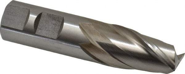 Interstate - 7/8", 1-1/2" LOC, 7/8" Shank Diam, 3-3/4" OAL, 2 Flute, High Speed Steel Square End Mill - Single End, Uncoated, Spiral Flute, 30° Helix, Centercutting, Right Hand Cut, Right Hand Flute - USA Tool & Supply