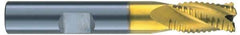 RobbJack - 1" Diam, Fine Pitch, 1-1/2" LOC, 4 Flute Solid Carbide Roughing Square End Mill - TiN Finish, 5" OAL, 1" Shank Diam, Single End, Centercutting, 30° Helix - USA Tool & Supply