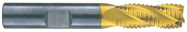 RobbJack - 1" Diam, Fine Pitch, 2-1/2" LOC, 4 Flute Solid Carbide Roughing Square End Mill - TiCN Finish, 5" OAL, 1" Shank Diam, Single End, Centercutting, 30° Helix - USA Tool & Supply