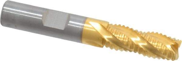 RobbJack - 3/8" Diam, Fine Pitch, 7/8" LOC, 4 Flute Solid Carbide Roughing Square End Mill - TiN Finish, 2-1/2" OAL, 3/8" Shank Diam, Single End, Centercutting, 30° Helix - USA Tool & Supply