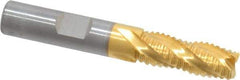 RobbJack - 3/8" Diam, Fine Pitch, 7/8" LOC, 4 Flute Solid Carbide Roughing Square End Mill - TiN Finish, 2-1/2" OAL, 3/8" Shank Diam, Single End, Centercutting, 30° Helix - USA Tool & Supply