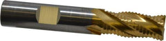 RobbJack - 1/2" Diam, Fine Pitch, 1" LOC, 4 Flute Solid Carbide Roughing Square End Mill - TiN Finish, 3" OAL, 1/2" Shank Diam, Single End, Centercutting, 30° Helix - USA Tool & Supply