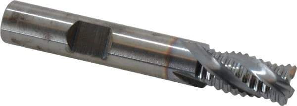 RobbJack - 3/8" Diam, Fine Pitch, 5/8" LOC, 4 Flute Solid Carbide Roughing Square End Mill - TiCN Finish, 2-1/2" OAL, 3/8" Shank Diam, Single End, Centercutting, 30° Helix - USA Tool & Supply