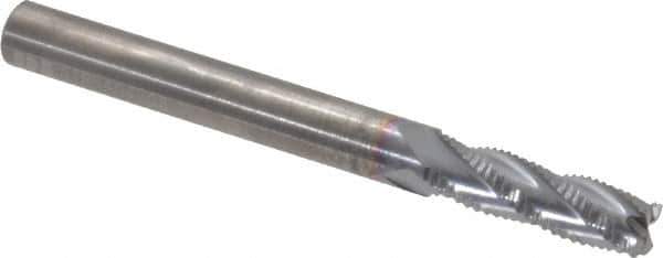 RobbJack - 1/4" Diam, Fine Pitch, 3/4" LOC, 4 Flute Solid Carbide Roughing Square End Mill - TiCN Finish, 2-1/2" OAL, 1/4" Shank Diam, Single End, Centercutting, 30° Helix - USA Tool & Supply